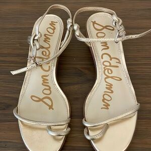 Sam Edelman gold minimal sandal.